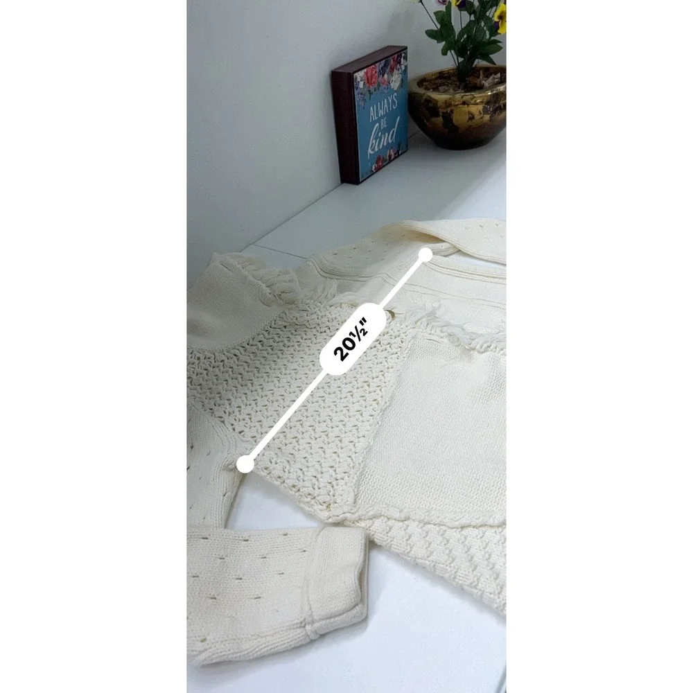 The Territory Ahead Fringe Cardigan Sweater Coat M Cream Boho Patchwork Cotton